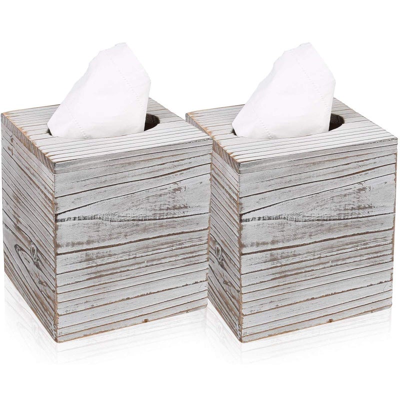 Hossejoy Square Tissue Box Cover with Slide-Out Bottom Panel. Perfect for Bathroom Vanity Countertops, Bedroom Dressers, Night Stands, Desks and Tables (Pack of 2) - Image 1
